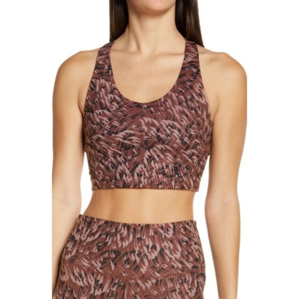 Zella animal brown Maron brushstroke medium support sports bra